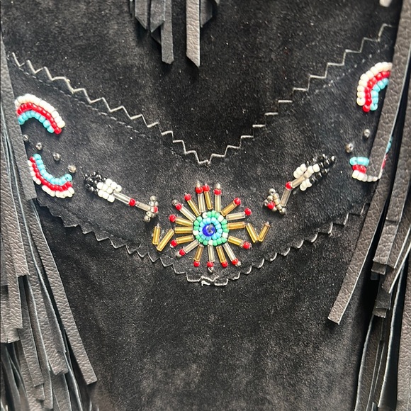 Vintage Cache Black Leather Jacket with Fringe, Bones and Beading - Picture 5 of 5